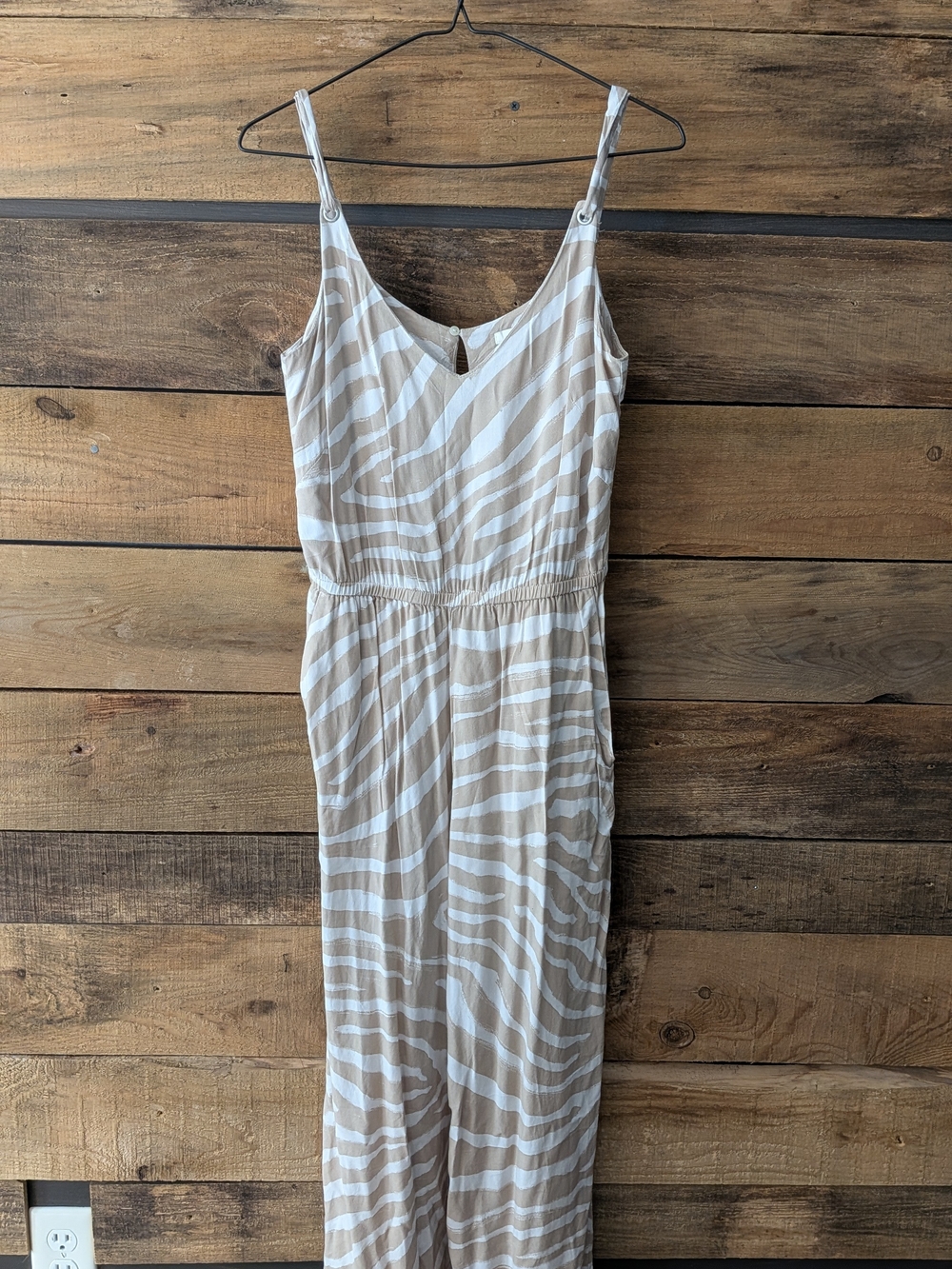 H&M Beige and White Zebra Prints Jumpsuit With Pockets